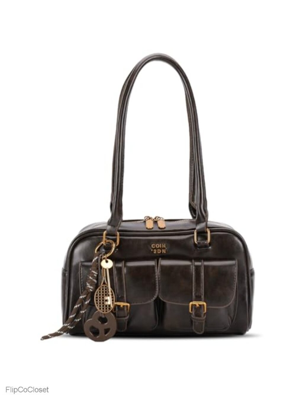 PU Leather Shoulder Bag Retro Top Handle Y2K 90s Multiple Pockets Underarm Purse